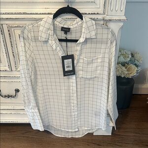 Elegant White Checkered Women's Button Down Shirt
